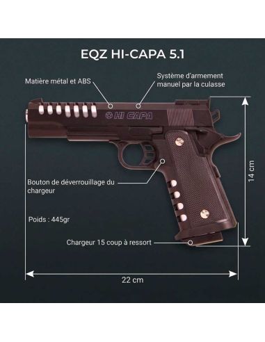 Réplique airsoft Plan Beta Pistolet Heavy Metal Hi-Capa Noir Spring The Equalizers