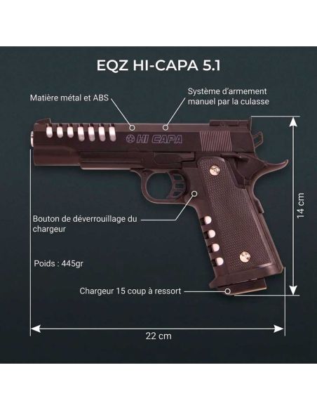Réplique airsoft Plan Beta Pistolet Heavy Metal Hi-Capa Noir Spring The Equalizers