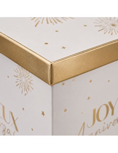 Urne "Joyeux Anniversaire" Blanche et Dorée - Dimensions : 20 x 20 x 20 cm