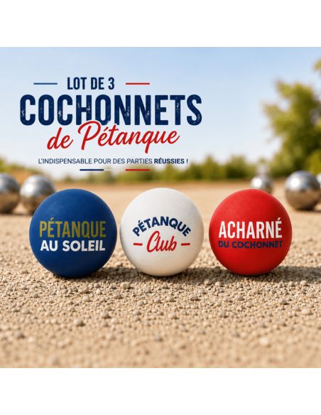 Lot de 3 Cochonnets Pétanque Club - Couleurs : Bleu, Blanc, Rouge