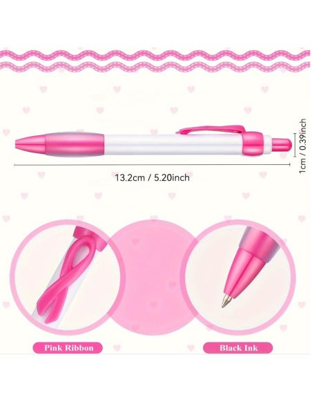 Stylo bille avec ruban rose de sensibilisation - Édition solidaire