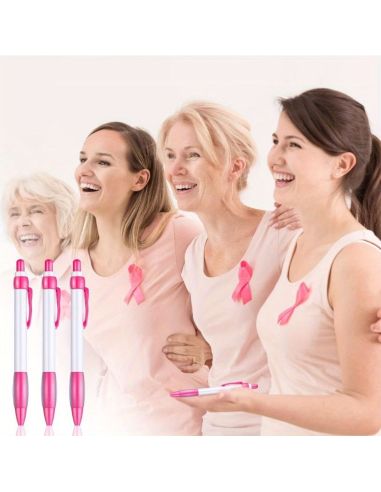 Stylo bille avec ruban rose de sensibilisation - Édition solidaire