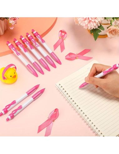 Stylo bille avec ruban rose de sensibilisation - Édition solidaire