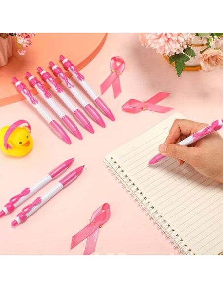 Stylo bille avec ruban rose de sensibilisation - Édition solidaire
