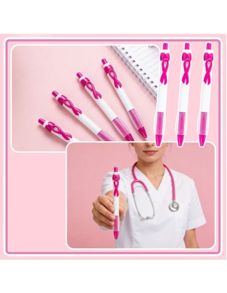 Stylo bille avec ruban rose de sensibilisation - Édition solidaire