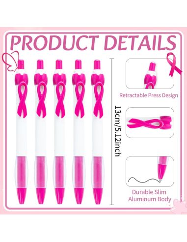 Stylo bille avec ruban rose de sensibilisation - Édition solidaire