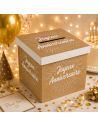 Urne "Joyeux Anniversaire" Couleur Kraft et Blanc - Dimensions : 20 x 20 x 20 cm