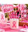 Lot de 5 Stylos bille avec ruban rose de sensibilisation - Octobre Rose