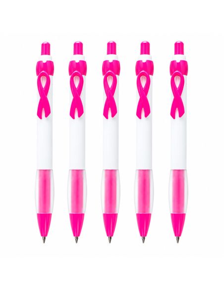 Lot de 5 Stylos bille avec ruban rose de sensibilisation - Octobre Rose