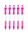 Lot de 5 Stylos bille avec ruban rose de sensibilisation - Octobre Rose