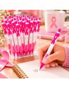 Lot de 25 Stylos bille avec ruban rose de sensibilisation - Octobre Rose
