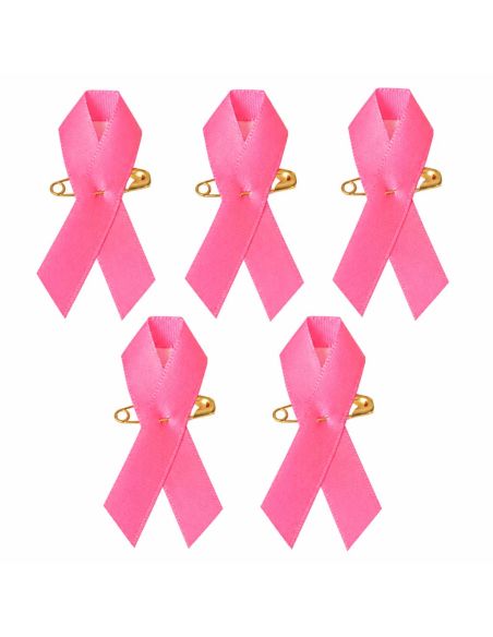 Lot de 5 Rubans roses de sensibilisation - Broche de soutien Octobre Rose