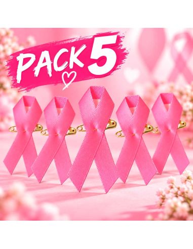 Lot de 5 Rubans roses de sensibilisation - Broche de soutien Octobre Rose