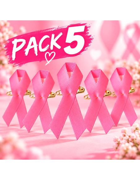 Lot de 5 Rubans roses de sensibilisation - Broche de soutien Octobre Rose