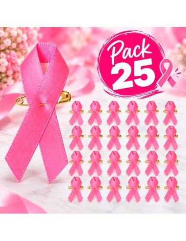 Lot de 25 Rubans roses de sensibilisation - Broche de soutien Octobre Rose