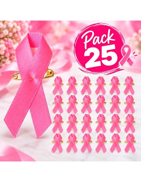 Lot de 25 Rubans roses de sensibilisation - Broche de soutien Octobre Rose