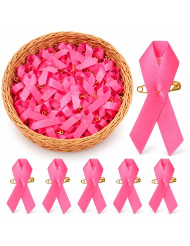 Lot de 100 Rubans roses de sensibilisation - Broche de soutien Octobre Rose
