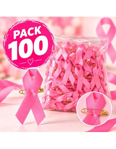 Lot de 100 Rubans roses de sensibilisation - Broche de soutien Octobre Rose