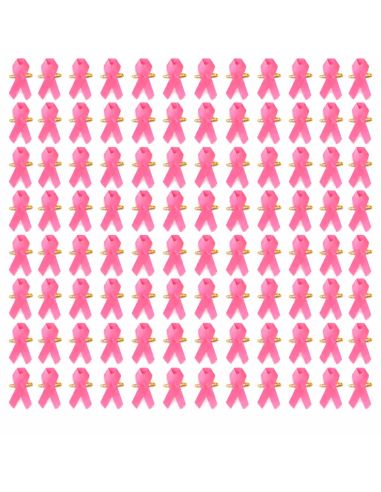 Lot de 100 Rubans roses de sensibilisation - Broche de soutien Octobre Rose