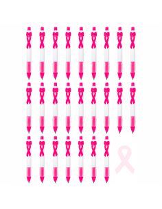 Lot de 25 Stylos bille avec ruban rose de sensibilisation - Octobre Rose