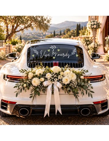 Sticker voiture 'Vive les mariés' floral - Décoration mariage chic