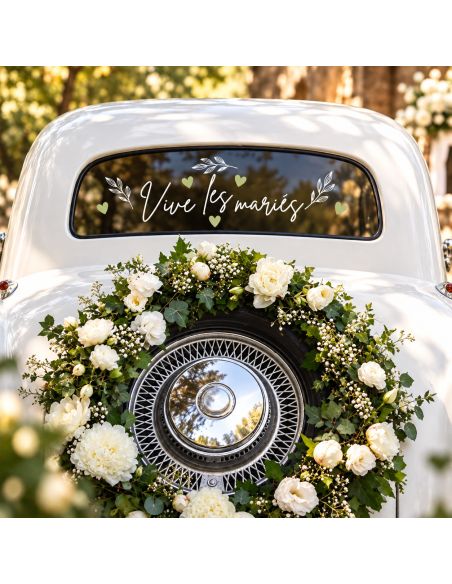 Sticker voiture 'Vive les mariés' floral - Décoration mariage chic