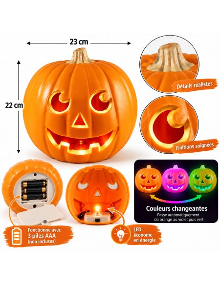 Décoration Halloween Citrouille Lumineuse - Dimensions : 23 x 22 cm