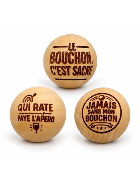 Lot de 3 Cochonnets de Pétanque en Bois Poli avec Message