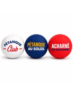 Lot de 3 Cochonnets Pétanque Club - Couleurs : Bleu, Blanc, Rouge