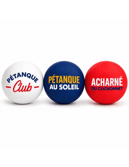 Lot de 3 Cochonnets Pétanque Club - Couleurs : Bleu, Blanc, Rouge