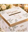 Accessoire de Mariage / Urne Imprimé "Merci" avec Colombe Dorée / Dimensions : 20 x 20 x 20 cm