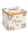 Accessoire de Mariage / Urne Imprimé "Merci" avec Colombe Dorée / Dimensions : 20 x 20 x 20 cm