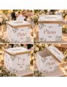 Accessoire de Mariage / Urne Imprimé "Merci" avec Colombe Dorée / Dimensions : 20 x 20 x 20 cm