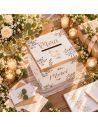 Accessoire de Mariage / Urne Imprimé "Merci" avec Colombe Dorée / Dimensions : 20 x 20 x 20 cm