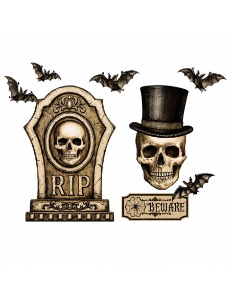 Lot de 4 Stickers Muraux Halloween - Décoration Gothique - 2 variations disponibles