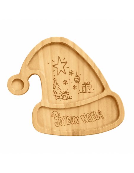 Plateau de Service en Bois Naturel Forme Bonnet de Noël