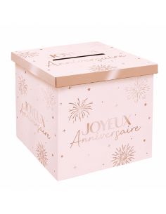 Urne d'anniversaire chic rose et or - 20x20cm