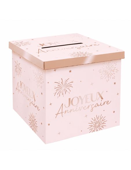 Urne d'anniversaire chic rose et or - 20x20cm