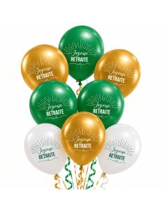 Sachet de 8 Ballons "Joyeuse Retraite" Tropical - Dimensions : 30 x 30 cm