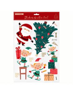 Lot de Stickers de Vitre Père Noël et Lutins  - Faciles à poser et Repositionnables